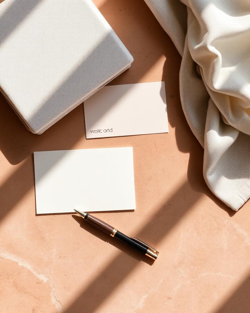 Stationery flat lay on warm stone